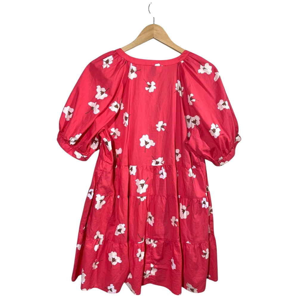 Universal Thread Puff Sleeve Floral Tiered Babydoll Dress Sz L Coral Beach Boho - Picture 10 of 14